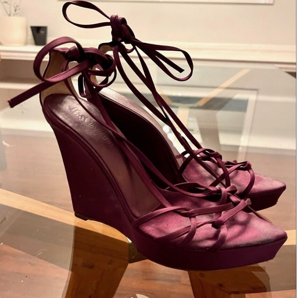Yves Saint Laurent Lace Up Satin Wedge